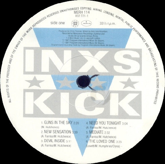 Image of Label Cover of 5114319C: LP - INXS, Kick (Mercury; MERH 114, UK 1987, Gatefold, Inner, Mastered by DB, TY1) Hype stickered sleeve.  VG/G+