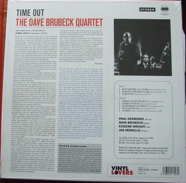 Image of Back Cover of LP - NEW/NEW - THE DAVE BRUBECK QUARTET, Time Out (Vinyl Lovers; LP6785403, Europe 2012 Reissue, 180 Gram Vinyl), ,  - 2456106S