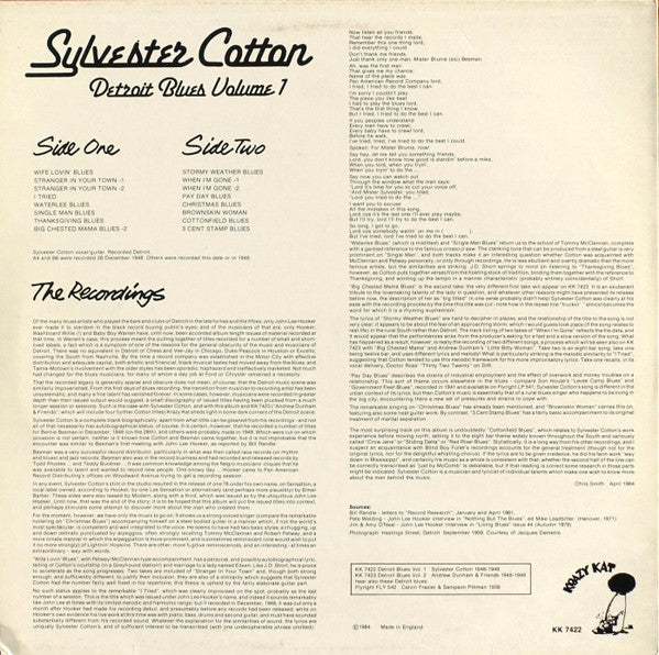 Image of Back Cover of LP - VG/VG+ - SYLVESTER COTTON, I Tried 1948-1949 Detroit Blues Volume 1 (Krazy Kat; KK 7422, UK 1984), Sleeve Edges Faded,  - 4025240E