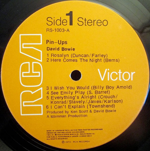 Image of Label Cover of LP - VG/VG+ - DAVID BOWIE, Pinups (RCA Victor Orange with Stereo Text; RS1003, UK 1973, Insert, Not Dynaflex - Canadian Contract Pressing), ,  - 3546002S