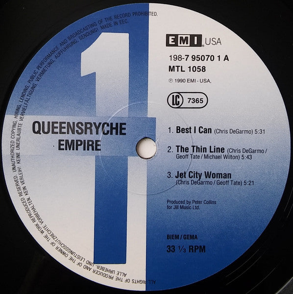 Image of Label Cover of 2xLP - VG/G+ - QUEENSR CHE, Empire (EMI USA; 2 LP 198 7 950691, Europe 1990, Single Sleeve, 2 Inners), Edge wear and sticker residue on cover. Strong G+ discs.,  - 3646061S