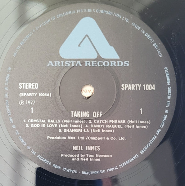 Image of Label Cover of LP - VG+/VG+ - NEIL INNES, Taking Off (Arista; SPARTY1004, UK 1977, Inner), ,  - 3726344E