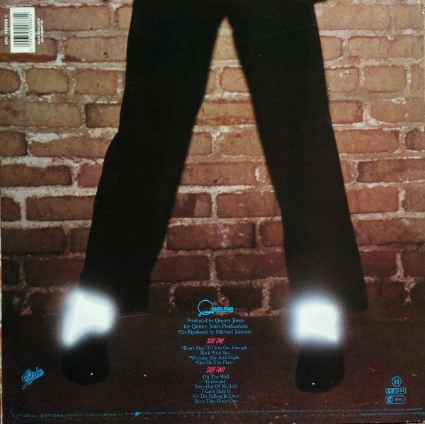 Image of Back Cover of LP - G+/G - MICHAEL JACKSON, Off The Wall (Epic (Grey/Blue); EPC 450086 1, UK 1982 Reissue, Top Loading Single Sleeve, Inner & Insert), Lots of marks on record. Sleeve worn and with small rips at edges; some scuffs and creases,  - 3616281C