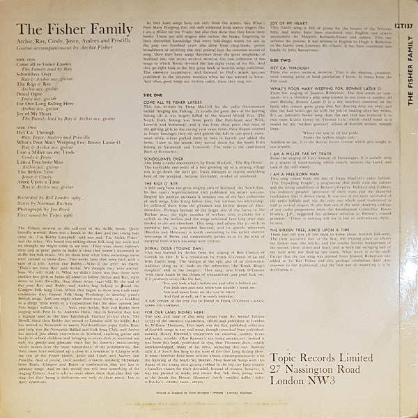 Image of Back Cover of LP - VG/VG - FISHER FAMILY, Fisher Family (Topic; 12T137, UK 1966), Writing On Label and Sleeve, Tape Residue On Sleeve,  - 4026233E