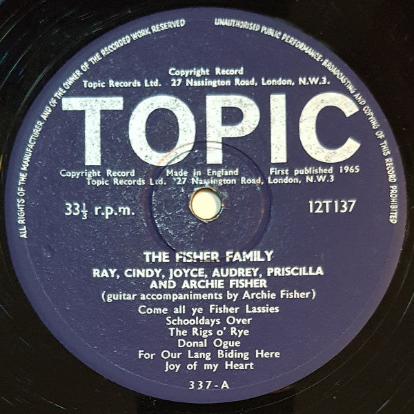 Image of Label Cover of LP - VG/VG - FISHER FAMILY, Fisher Family (Topic; 12T137, UK 1966), Writing On Label and Sleeve, Tape Residue On Sleeve,  - 4026233E
