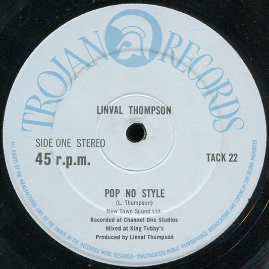 Image of Front Cover of 12" - /VG+ - LINVAL THOMPSON / SCIENTIST, Pop No Style / Second Hand Girl (Trojan Records; TACK 22, UK 1980, Company Sleeve), ,  - 2245123S