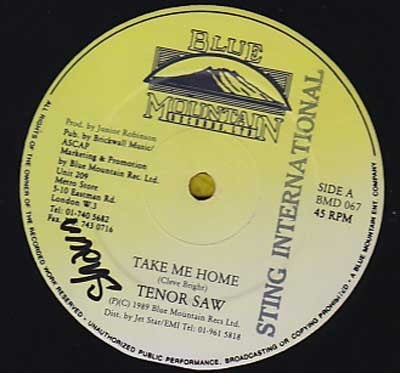 Image of Front Cover of 12" - /VG - TENOR SAW/DON HICKEY, Take Me Home/We Kill A Sound (Blue Mountain; , UK 1989, Plain Sleeve), Light marks only. Clean labels.,  - 4116213C