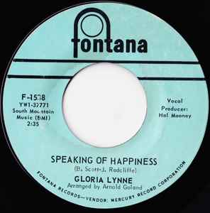 Image of Front Cover of 7" - /VG - GLORIA LYNN, Speaking Of Happiness/Sometimes It Be That Way (Fontana; F-1538, US 1966), Marks on disc.,  - 3026235E