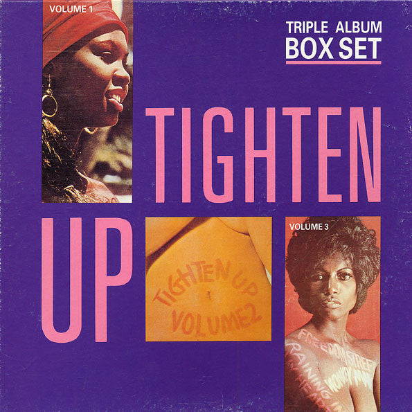 Image of Front Cover of 3xLP - G+/VG - VARIOUS ARTISTS, Tighten Up (Trojan Records (Orange/White); TALL 300, UK 1988, Box Set, Insert), Side A,B,C,D VG with few hairlines. Side E has a scuff marks that doen't affect play on the first 3 tracks. Audible click halfway through track 4. Side F VG with few hairlines. Box sleeve shows considerable wear.,  - 4026083E