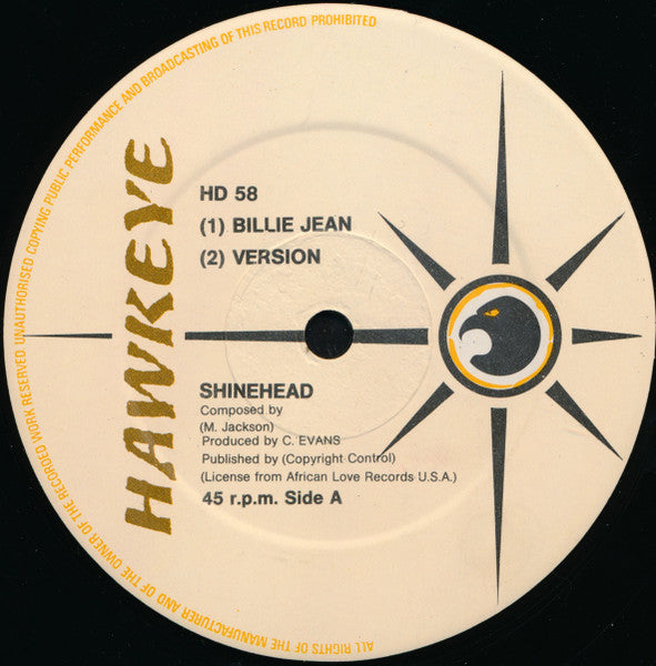 Image of Label Cover of 0546141S: 12" - SHINEHEAD, Billie Jean / Mama Used To Say (Hawkeye; HD 58, UK 1984, Company Sleeve) Marks on disc. Tape on sleeve.  VG/VG+