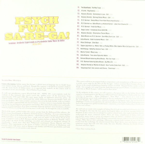 Image of Back Cover of 2xLP - VG+/VG+ - VARIOUS, Psych Funk Sa-Re-Ga! Aesthetic Expressions Of Psychedelic Funk Music In India 1970-1983 (World Psychedelic Funk Classics; WPFC103, US 2010, Gatefold, Booklet), ,  - 3026226E