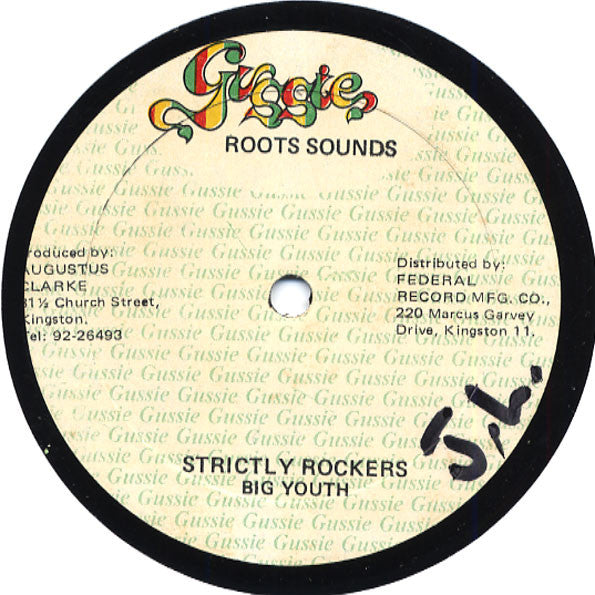 Image of Label Cover of 4915260C: 12" - BIG YOUTH, Strictly Rockers / Love Your Brother Man (Gussie Roots Sounds; none, Jamaica 1970s, Picture Sleeve) Sleeve is a little grubby with name written on front. Lots of marks but plays okay.  G+/G