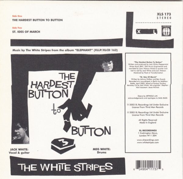 Image of Back Cover of 7" - VG+/VG - THE WHITE STRIPES, The Hardest Button To Button / St. Ides Of March (XL; XLS173, UK 2003, Picture Sleeve), ,  - 4216025C