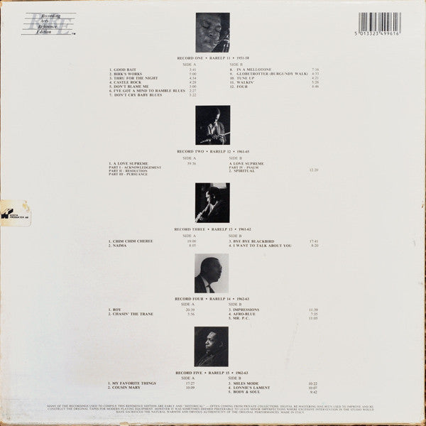 Image of Back Cover of 5xLP - VG/EX - JOHN COLTRANE, The Legendary Masters Unissued Or Rare (Recording Arts Reference; RARELP 11/15, Italy 1988, Box Set), ,  - 4126213E