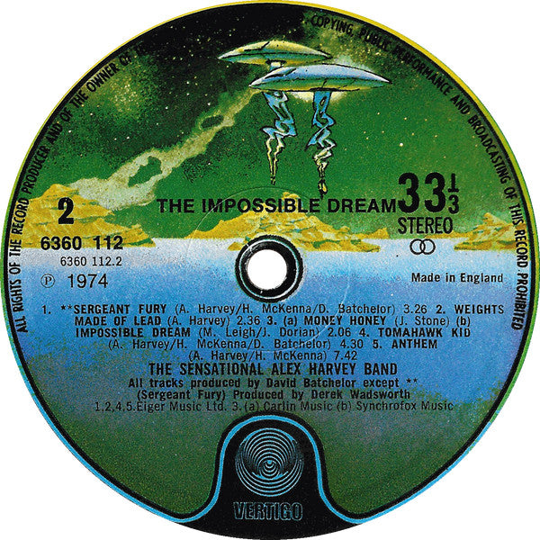 Image of Label of 0124198E: LP - THE SENSATIONAL ALEX HARVEY BAND, Impossible Dream (Vertigo; 6360112, UK 1974, Laminated Gatefold Sleeve)   VG+/VG