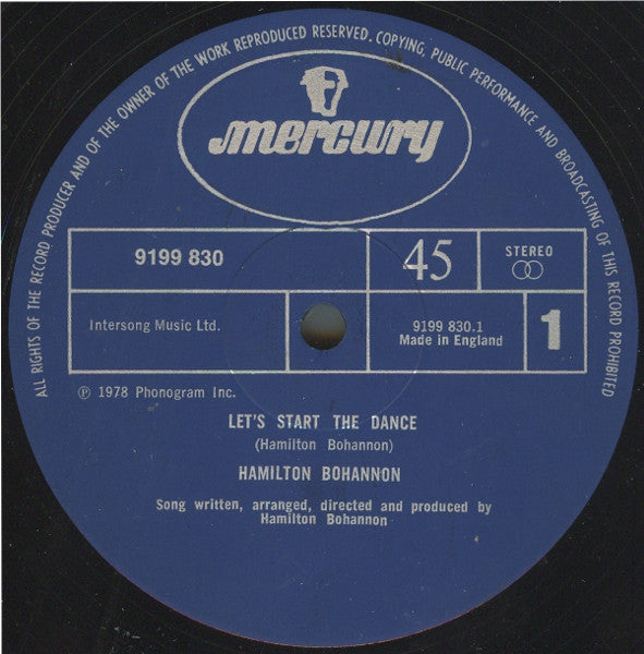 Image of Back Cover of 5023359E: 12" - HAMILTON BOHANNON, Let's Start The Dance / I Wonder Why (Mercury; 9199 830, UK 1978, Company Sleeve)   VG+/VG+