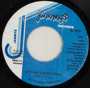 Image of Front Cover of 5113080C: 7" - KING EVERAL, Dread Locks Time (Jammy's Records; , Jamaica 1983, Plain sleeve) Light marks only.  /VG