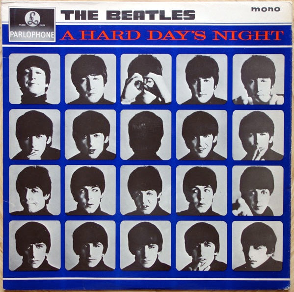 Image of Front Cover of 5113159C: LP - THE BEATLES, A Hard Day's Night (Parlophone Black/Yellow; PMC1230, UK 1964, Laminated Flipback G&L Sleeve, Mono - 1st Press. Wide Font Cat No on label, K/T Tax Code) Tape Damage To Sleeve  VG/G
