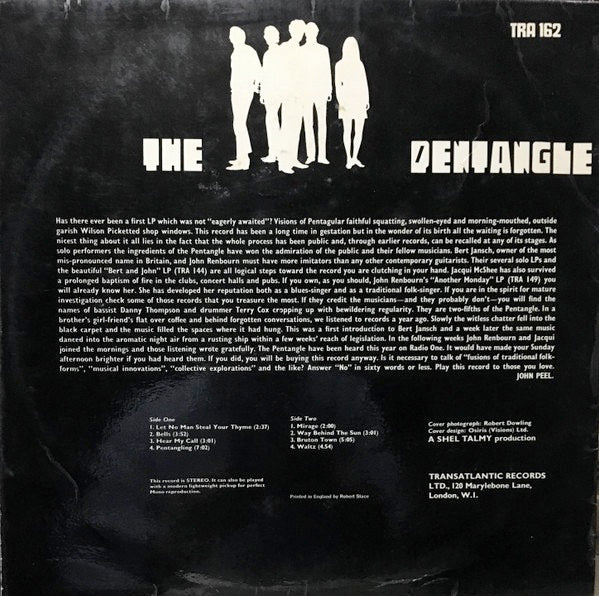 Image of Back Cover of 5223022E: LP - THE PENTANGLE, The Pentangle (Transatlantic White/Purple; TRA 162, UK 1968, Laminated Sleeve, A Shel Talmy Production on Label Below Title) Ring Wear  VG/VG