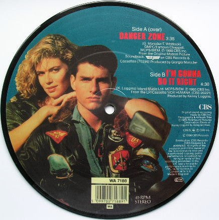 Image of Back Cover of 0124011E: 7" - KENNY LOGGINS, Danger Zone / I'm Gonna Do It Right (CBS ; WA 7188, UK 1986, PVC Sleeve, Picture Disc)   VG/VG+