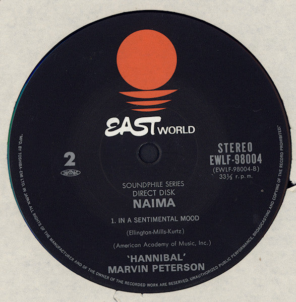 Image of Back Cover of 5023249E: LP - HANNIBAL MARVIN PETERSON, Naima (Eastworld; EWLF-98004, Japan 1978, Plain Sleeve) Light Marks only. Plain white 12" sleeve.  /VG