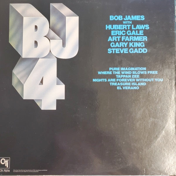 Image of Back Cover of 5013284C: LP - BOB JAMES, BJ4 (CTI Records; CTI 7074, US 1977, Laminated Gatefold Sleeve, Company Inner) Edge / corner wear on sleeve  VG/G+