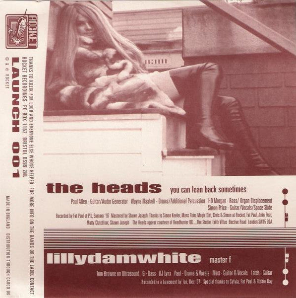 Image of Back Cover of 5053219S: 7" - THE HEADS / LILLYDAMWHITE, You Can Lean Back Sometimes / Master F (Rocket Recordings; Launch 001, UK 1998)   VG+/VG+