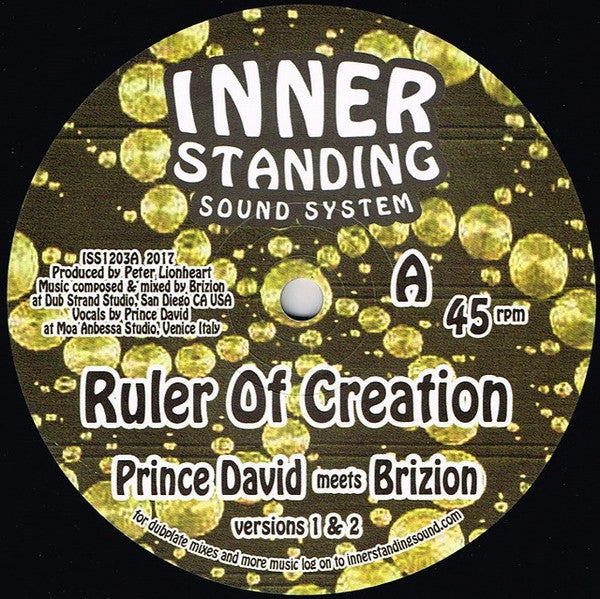 Image of Front Cover of 5043194S: 12" - PRINCE DAVID MEETS BRIZION / LUV FYAH MEETS BRIZION, Ruler Of Creation / Deyah With Jah (Inner Standing Sound System; ISS1203, USA & Canada 2017) Slight sticker residue on side A.  /VG+