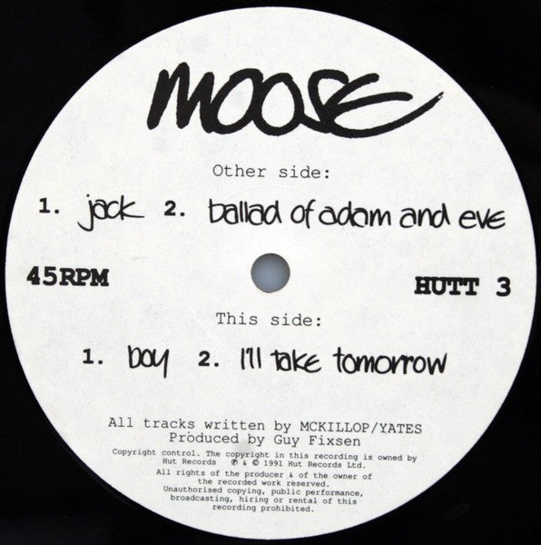 Image of Label of 5023433E: 12" EP - MOOSE, Jack (Hut Recordings ; HUTT 3, UK 1991, Picture Sleeve) Sticker Damage And Stains To Sleeve  G+/VG