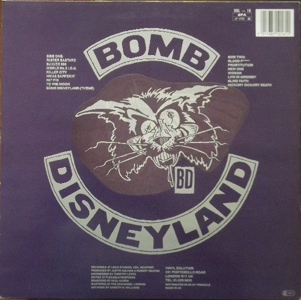 Image of Back Cover of 5143225S: LP - BOMB DISNEYLAND, Why Not? (Vinyl Solution; SOL-16, UK 1989, Inner, Stickered Sleeve)   VG/VG+
