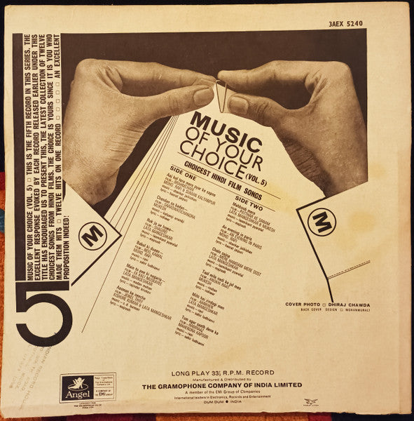 Image of Back Cover of 5123190E: LP - VARIOUS ARTISTS, Music Of Your Choice Volume 5 (Choicest Hindi Film Songs) (Angel Records; 3AEX 5240, India 1969) Sticker Stuck to Sleeve, Split Seam, Writing On Rear Sleeve  G+/G+