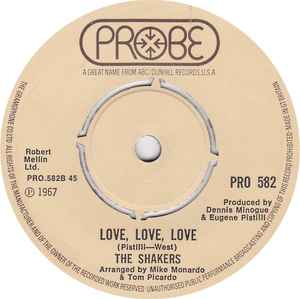 Image of Back Cover of 5253064S: 7" - THE SHAKERS, One Wonderful Moment / Love, Love, Love (Probe; PRO 582, UK 1973, Plain sleeve) Marks on vinyl.  /VG