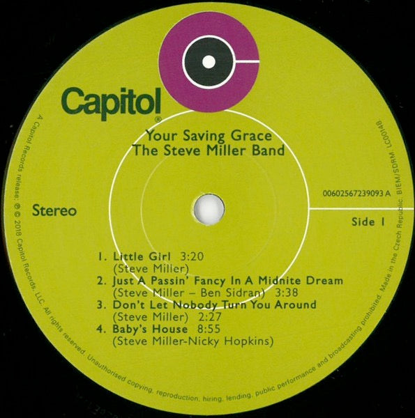 Image of Label of 0114068C: LP - THE STEVE MILLER BAND, Your Saving Grace (Capitol Records; 00602567239093, Worldwide 2018 Reissue, Gatefold)   EX/EX