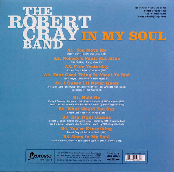 Image of Back Cover of 0114070C: LP - THE ROBERT CRAY BAND, In My Soul (Provogue; PRD 7436 1-2, Europe 2022 Reissue, Insert, Light Blue Vinyl) Split Seam  VG/EX