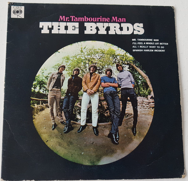 Image of Front Cover of 0124077E: 7" EP - THE BYRDS, Mr. Tambourine Man (CBS; CE 4011, Singapore 1968, Picture Sleeve) Strong VG, Tape damage To Top And Bottom Of Front Sleeve - Top "Repaired" With Black Ink, Tippex On Rear Sleeve, Sleeve Creased  G/VG