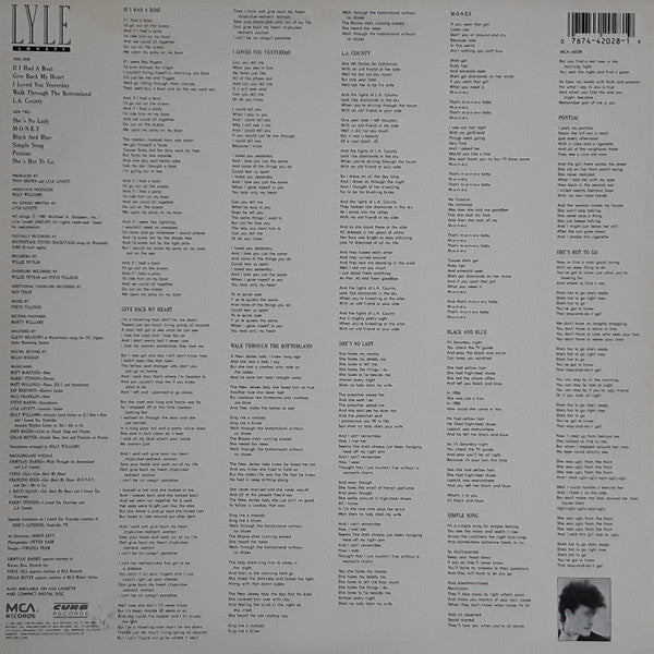 Image of Back Cover of 0144146S: LP - LYLE LOVETT, Pontiac (Curb Records; MCA-42028, US 1987) Slight ring wear on sleeve.   VG/VG+