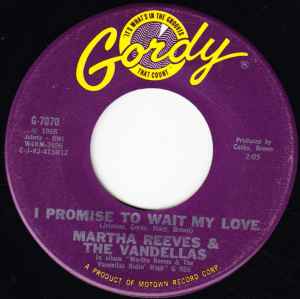 Image of Front Cover of 0614054C: 7" - MARTHA REEVES & THE VANDELLAS, I Promise To Wait My Love/ Forget Me Not (Gordy; G-7070, US 1968, Plain sleeve) Marks on disc.  /G+