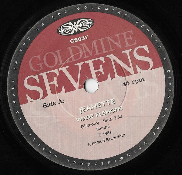 Image of Front Cover of 0614449C: 7" - WADE FLEMONS / HANK JACOBS, Jeanette / Elijah Rockin' With Soul (Goldmine Soul Supply; GS037, UK 1999)   /G+