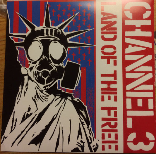 Image of Front Cover of 0724165E: 7" - CHANNEL 3, Land Of The Free (Hostage Records ; HR050, US 2012, Fold Over Sleeve, Insert And Download Card, Blue Vinyl, Numbered Limited Edition) Limited Edition No 619  EX/EX