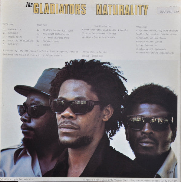 Image of Back Cover of 5043284S: LP - GLADIATORS, Naturality (Virgin; FL1035, UK 1978) Record strong VG  VG/VG