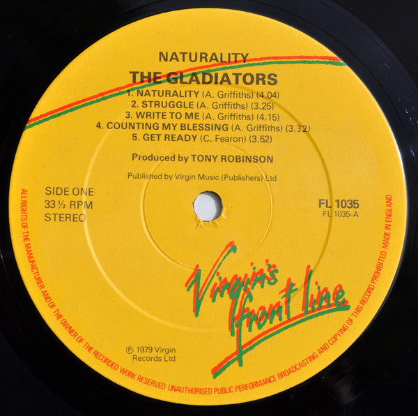 Image of Label of 5043284S: LP - GLADIATORS, Naturality (Virgin; FL1035, UK 1978) Record strong VG  VG/VG