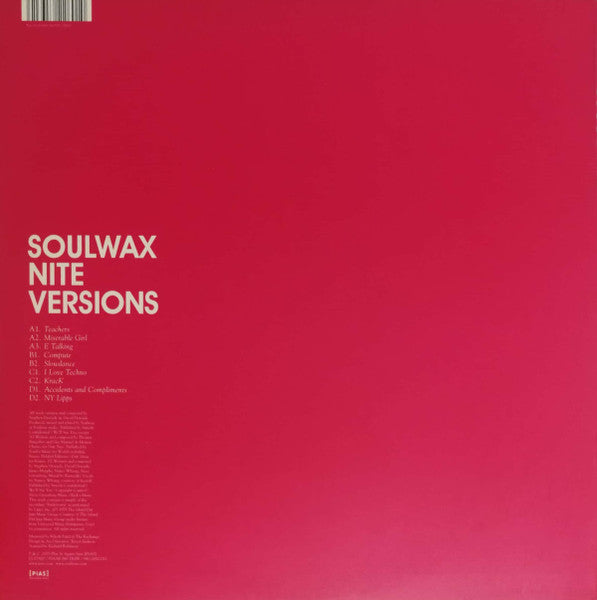 Image of Back Cover of 5143344S: 2x12" - SOULWAX, Nite Versions (Pias; PIASB 060 DLPR, Europe 2005, Picture Sleeve, 2 Inners) Disc 2 is EX, Disc 1 has light hairlines.  VG+/VG