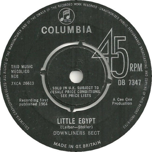 Image of Front Cover of 0724154E: 7" - THE DOWNLINERS SECT, Little Egypt / Sect Appeal (Columbia; 45-DB 4224, UK 1964, Company Sleeve)   VG+/G