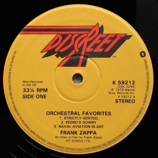 Image of Label of 5243044S: LP - FRANK ZAPPA, Orchestral Favourites (Discreet; K59212, UK 1979) Some creases on sleeve  VG/VG+